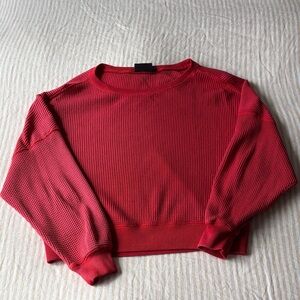 Urban Outfitters Red Waffle Knit Crop Long Sleeve